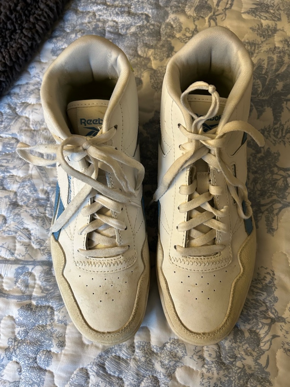 Reebok Cream High-Top Sneakers with Blue Logo